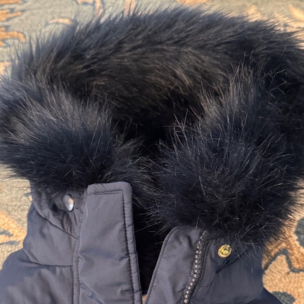 Girls J. Crew Navy Faux Fur Hooded Parka - Picture 4 of 4